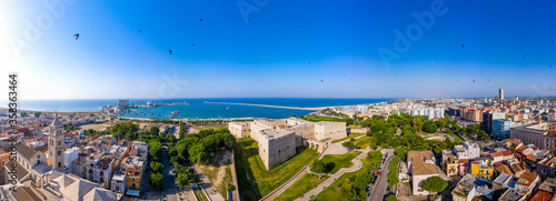 Italy, Province of Barletta-Andria-Trani, Barletta, Helicopter panorama of clear sky over Castle of Barletta