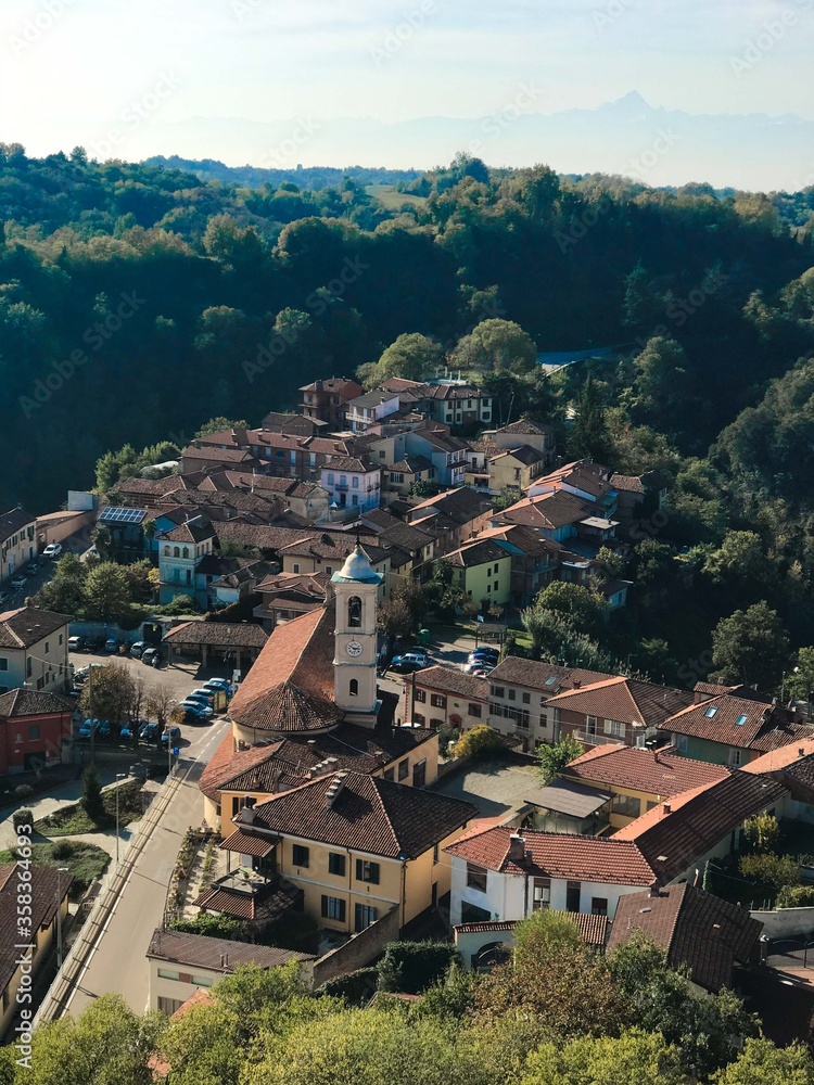 Overview of the Roero hills around the small town of Monteu Roero, Piedmont - Italy