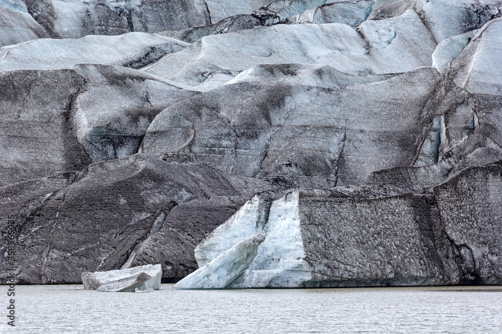 View to the ice front of the glacier Flaajokull in the east of Iceland.