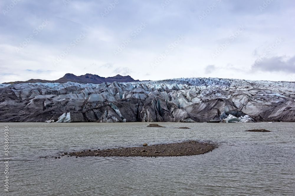 View to the ice front of the glacier Flaajokull in the east of Iceland.