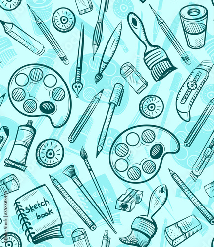 seamless art tools pattern vector illustration