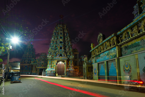 Night at the ancient Hindu temple of Sri Bhadrakali Amman Kovil (Kali Kovil). Trincomalee, Sri Lanka photo