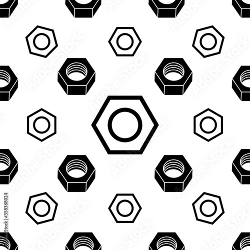 Hexagon Nut Icon Seamless Pattern, Threaded Hole Fastener Icon