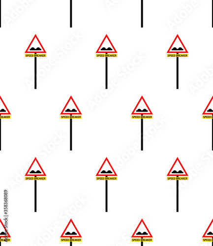 Speed Breaker Sign Seamless Pattern, Bump Ahead Warning Sign