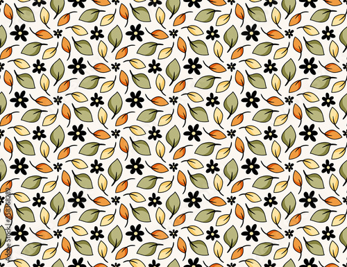 Geometric floral seamless vector pattern, Flowers and leaves botanical garden background texture.
