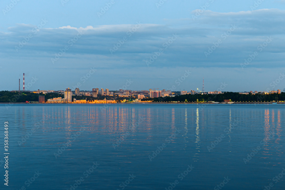 June 23, 2019: View of the city of Cheboksary from the opposite bank of the Volga River. Cheboksary. Russia.