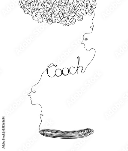Personal Growth Development, Evolution Metaphor. Tangled and Unraveled Tangle. Coaching or Mentor or Psychotherapy concept, Poster Training or Brainstorm icon. 