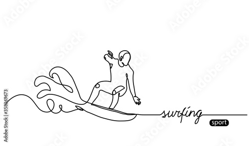 Surfing vector background, web banner, poster. Surfing sport minimalist illustration.