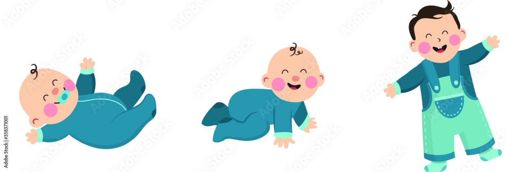 Growing process of cute little baby vector illustration. Toddler growing steps vector illustration Growing process of cute little baby vector illustration. Toddler growing steps vector illustration