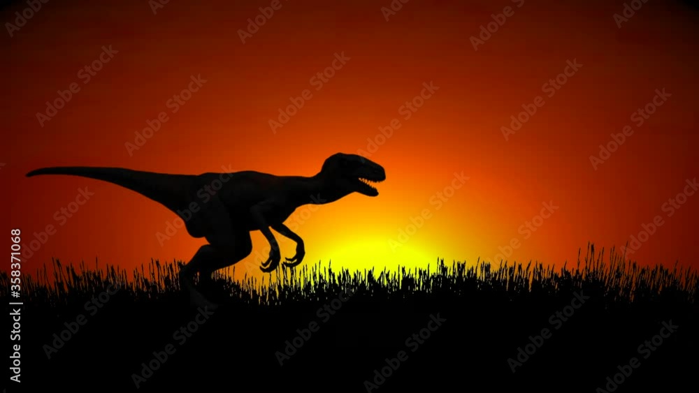 Dinosaur idle in a field at sunset Dinosaur idle in a field at sunset