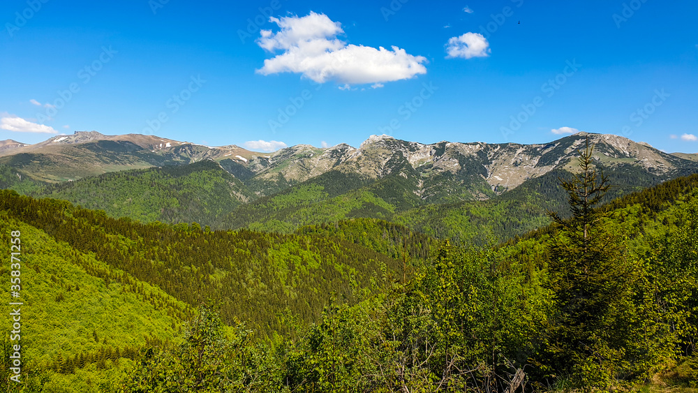 Romania, Godeanu Mountains  mountain landscape with blue sky