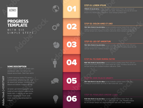 Red vertical steps progress template