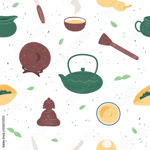 Chinese tea ceremony seamless pattern