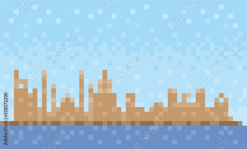 Ras al-Khaimah city skyline, pixel art background