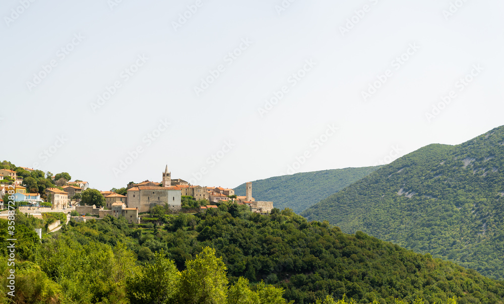 Panoramic image of Brsec village surrounded by nature, Croatia.