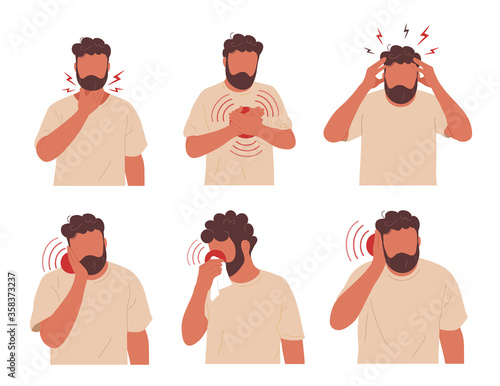 Young man having different types of pain
