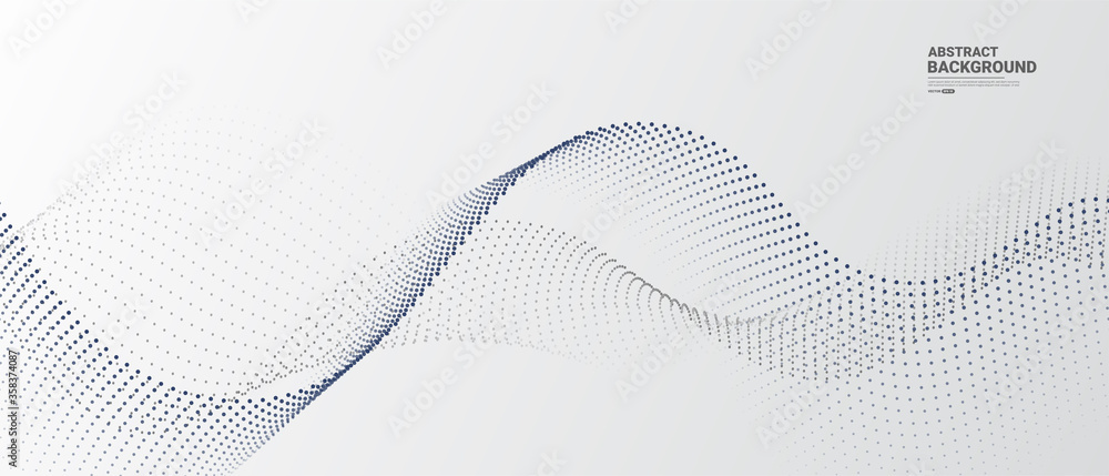 Grey white abstract background with flowing particles. Digital future ...