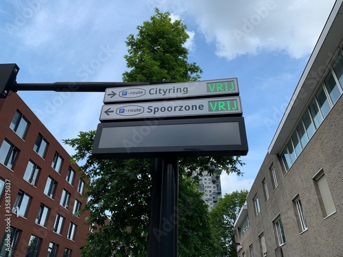 Digital display showing  available parking space at city centre in Tilburg, North Brabant / Netherlands.