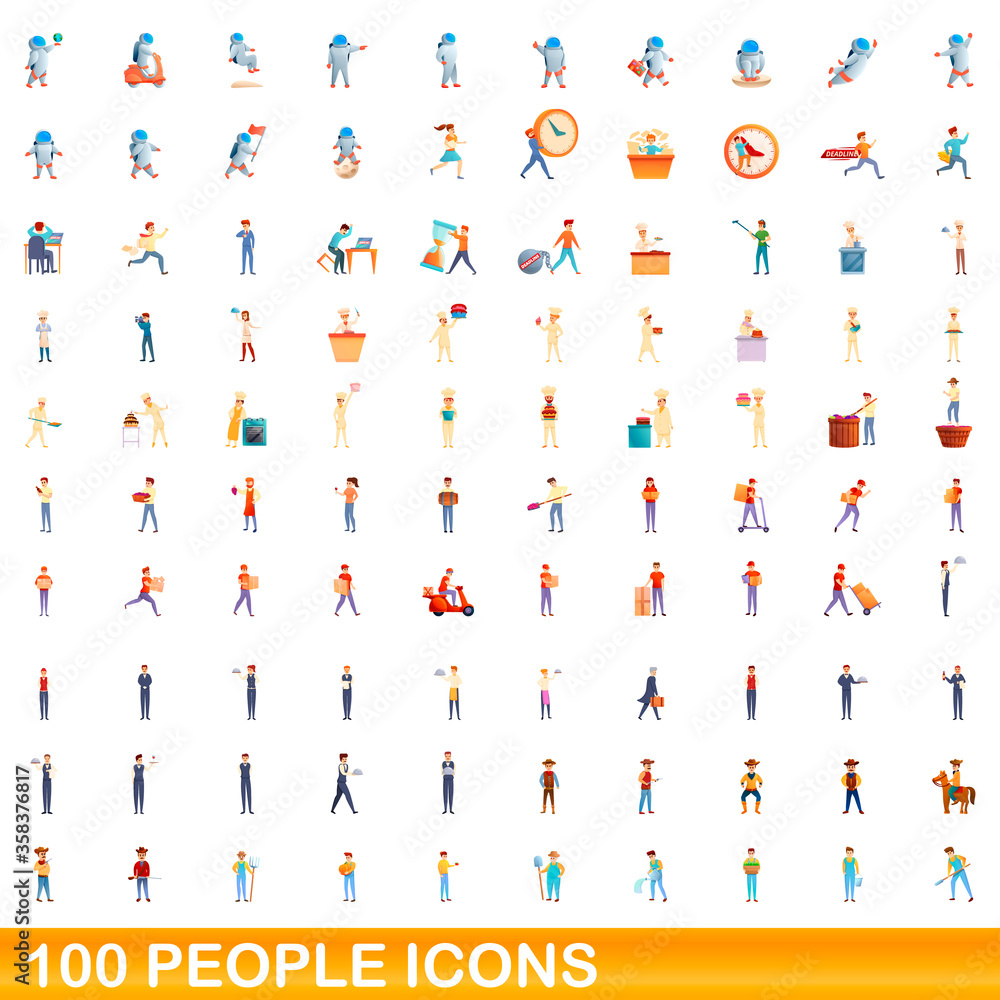 100 people icons set. Cartoon illustration of 100 people icons vector set isolated on white background