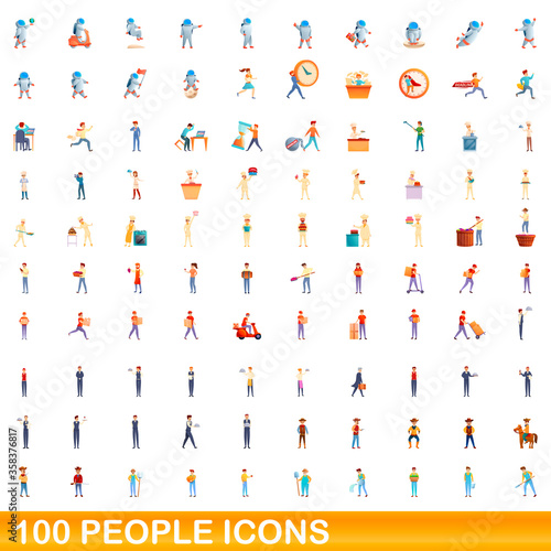 100 people icons set. Cartoon illustration of 100 people icons vector set isolated on white background