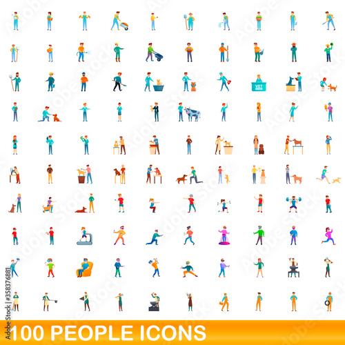 100 people icons set. Cartoon illustration of 100 people icons vector set isolated on white background