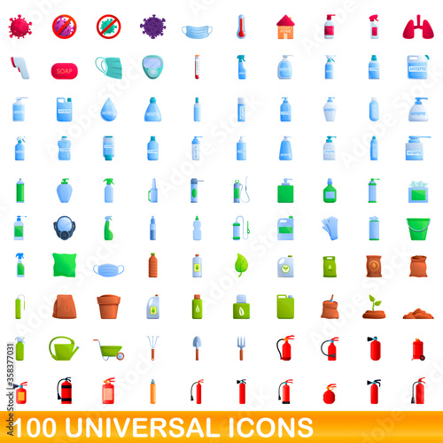 100 universal icons set. Cartoon illustration of 100 universal icons vector set isolated on white background