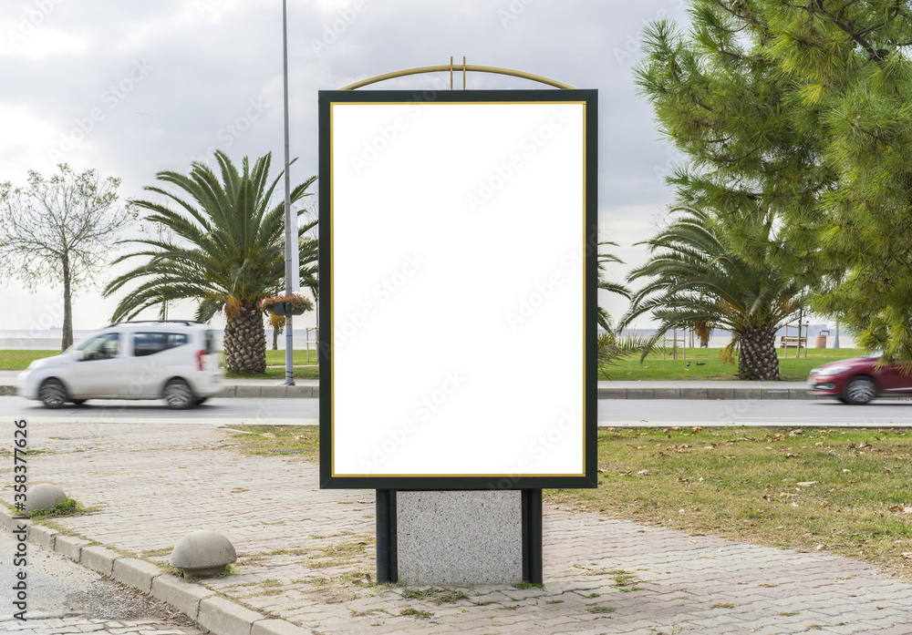 Blank vertical billboard and outdoor advertising in Istanbul street Blank vertical billboard and outdoor advertising in Istanbul street