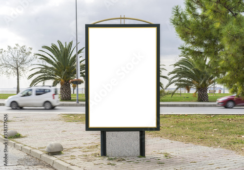 Blank vertical billboard and outdoor advertising in Istanbul street