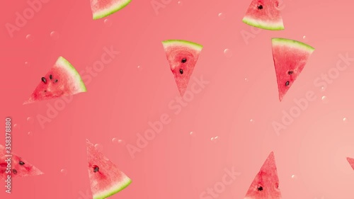 watermelon flying with colorfull and fresh background 