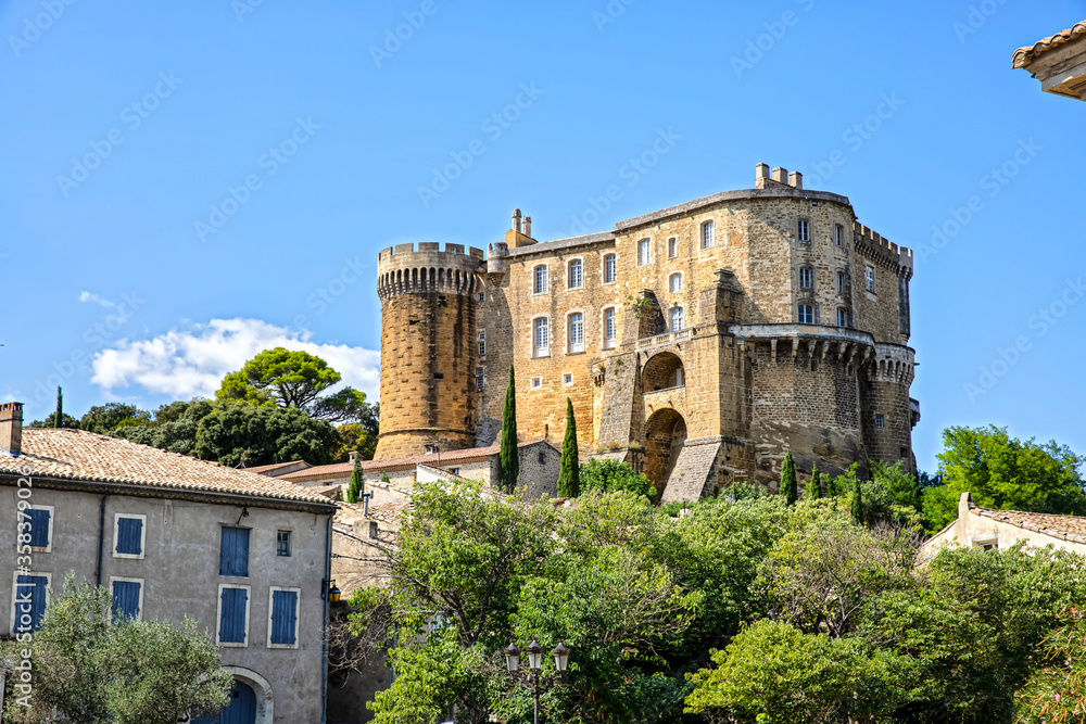 Castle of Suze-la-Rousse in august, France