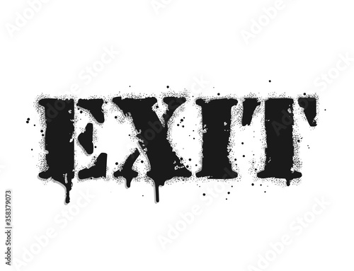 Exit lettering. Graffiti lettering on white. Lettering sprayed with leak in black over white. Vector design street art.