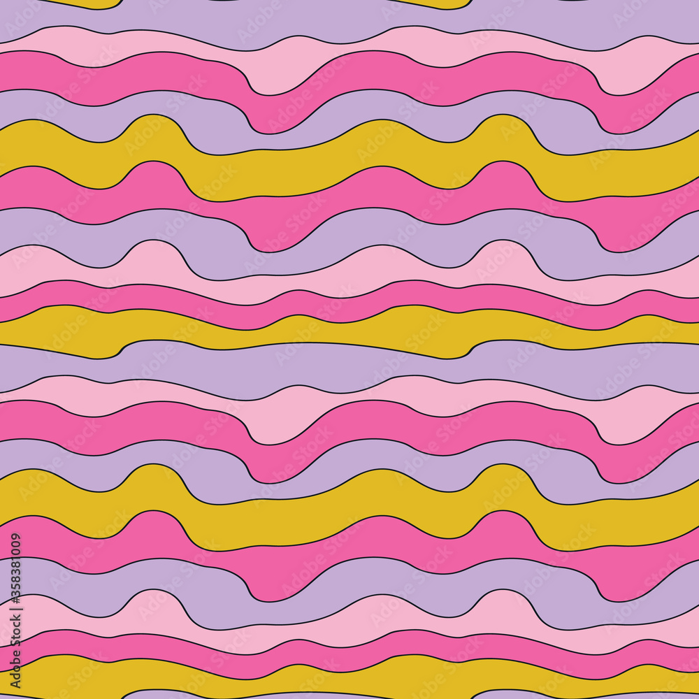 Wavy, psychedelic 70s lines. Vector repeat. Great for home decor, wrapping, scrapbooking, wallpaper, gift, kids, apparel. Wavy, psychedelic 70s lines. Vector repeat. Great for home decor, wrapping, scrapbooking, wallpaper, gift, kids, apparel.