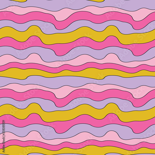 Wavy, psychedelic 70s lines. Vector repeat. Great for home decor, wrapping, scrapbooking, wallpaper, gift, kids, apparel. © Louise Parr Studio