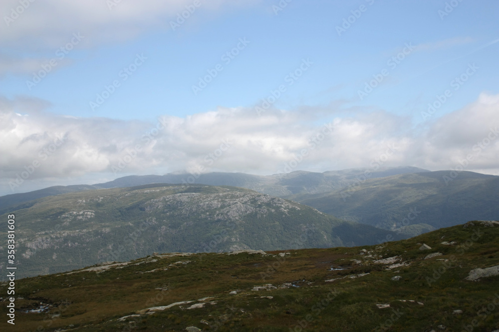 Norwegian landscape with mountains near Bergen town Norwegian landscape with mountains near Bergen town