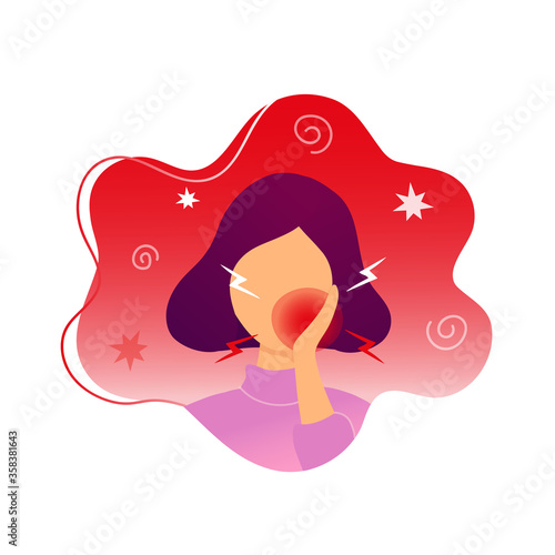 Woman with toothache touching her chick