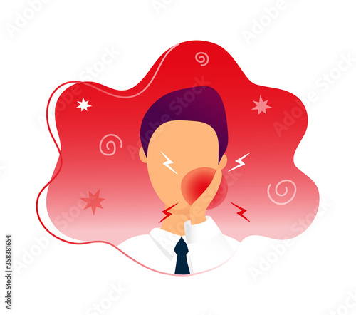 Man with toothache touching his chick