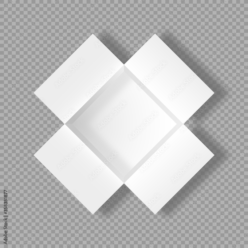Realistic open box. 3d cardboard mockup with shadow on transparent background. Empty carton paper square. Open gift box or white blank package. Paper square container. Vector illustration. Realistic open box. 3d cardboard mockup with shadow on transparent background. Empty carton paper square. Open gift box or white blank package. Paper square container. Vector illustration.
