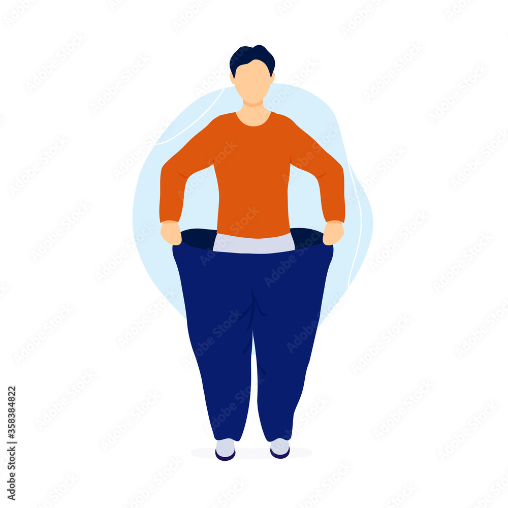 Slim man pulling his oversized pants Slim man pulling his oversized pants