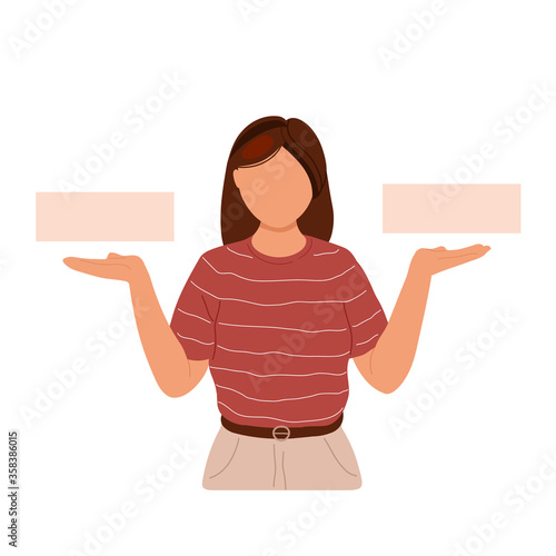 Young woman choosing between two options