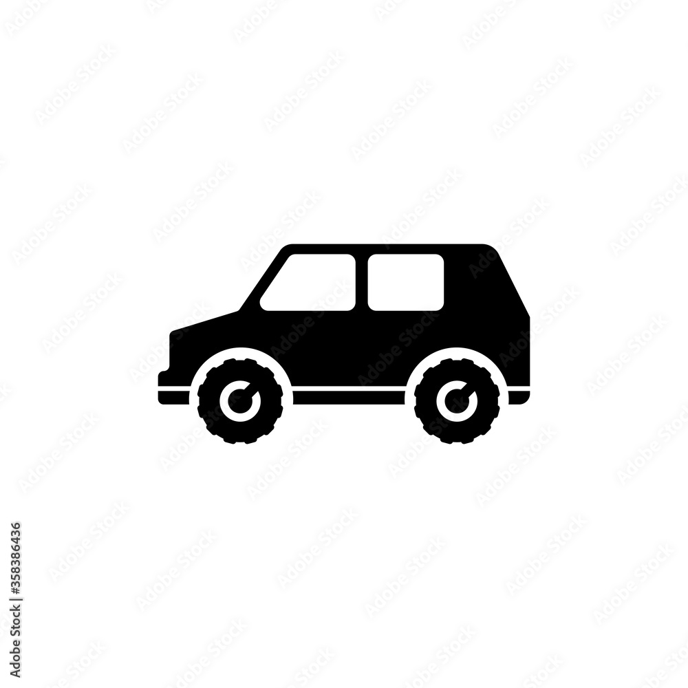 Suv Car, 4x4 vehicle, Travel Transport. Flat Vector Icon illustration. Simple black symbol on white background. Suv Car 4x4 vehicle Travel Transport sign design template for web and mobile UI element.