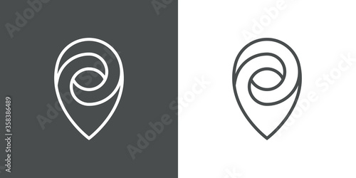Concepto apuntar posición. Icono plano lineal puntero en perspectiva imposible en fondo gris y fondo blanco