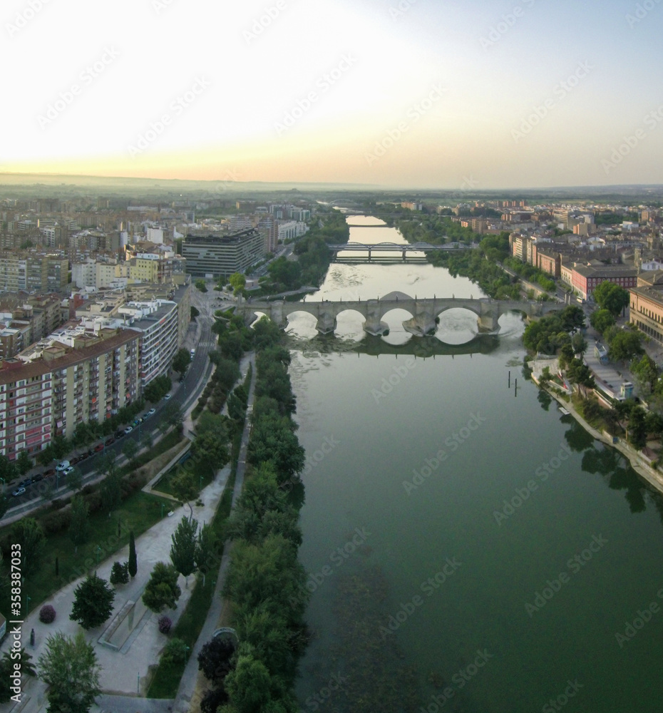 Aerial view in Zaragoza, city of Spain. Drone Photo