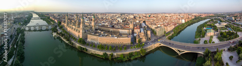 Aerial view in Zaragoza, city of Spain. Drone Photo