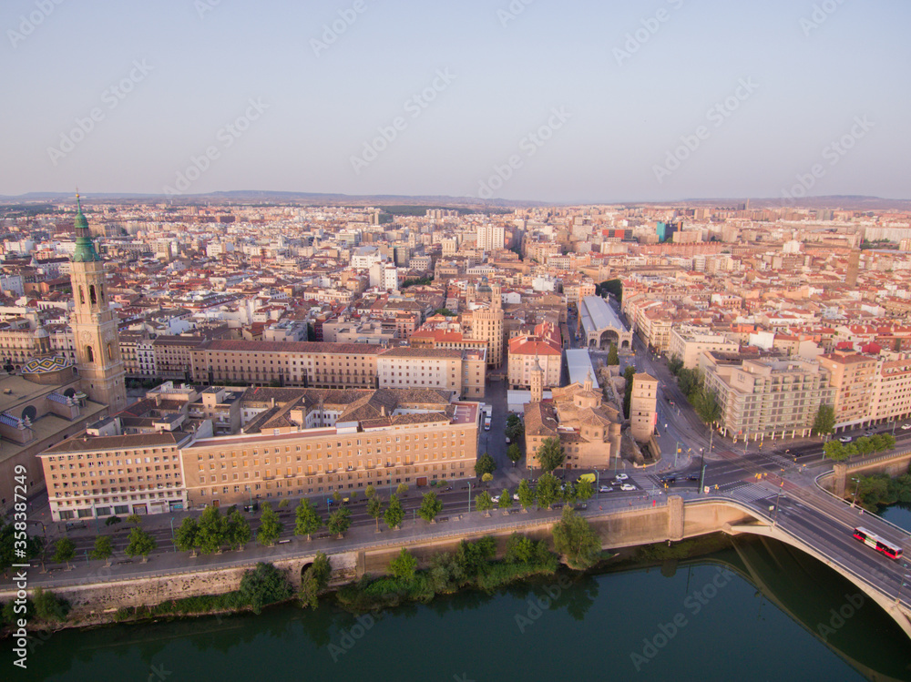 Aerial view in Zaragoza, city of Spain. Drone Photo