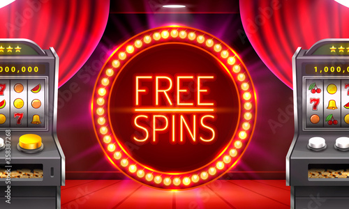 Casino free spins, 777 slot sign machine. Vector