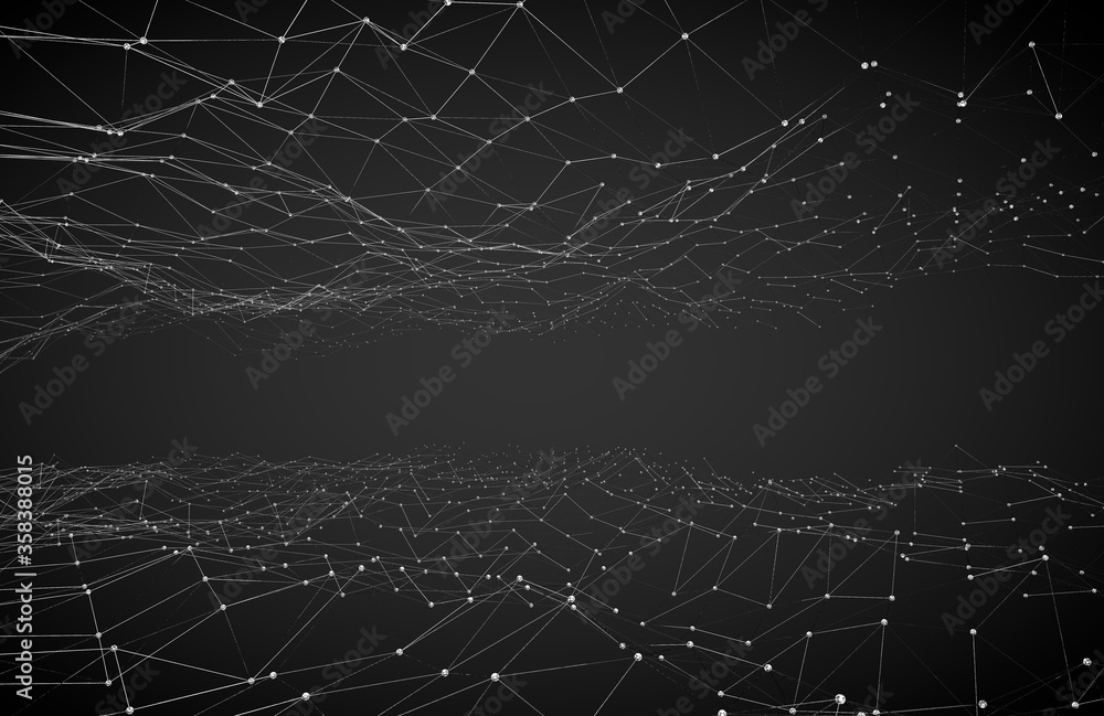 Abstract geometric black and white background with plexus shapes ...