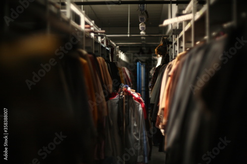 Vintage garment, on rack, storage, industrial, costumes, fancy dress, warehouse, retail store