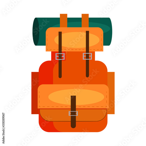 Touristic backpack. Baggage, rucksack, pack, bag. Trekking concept. illustration can be used for topics like mountain tourism, hiking, expedition