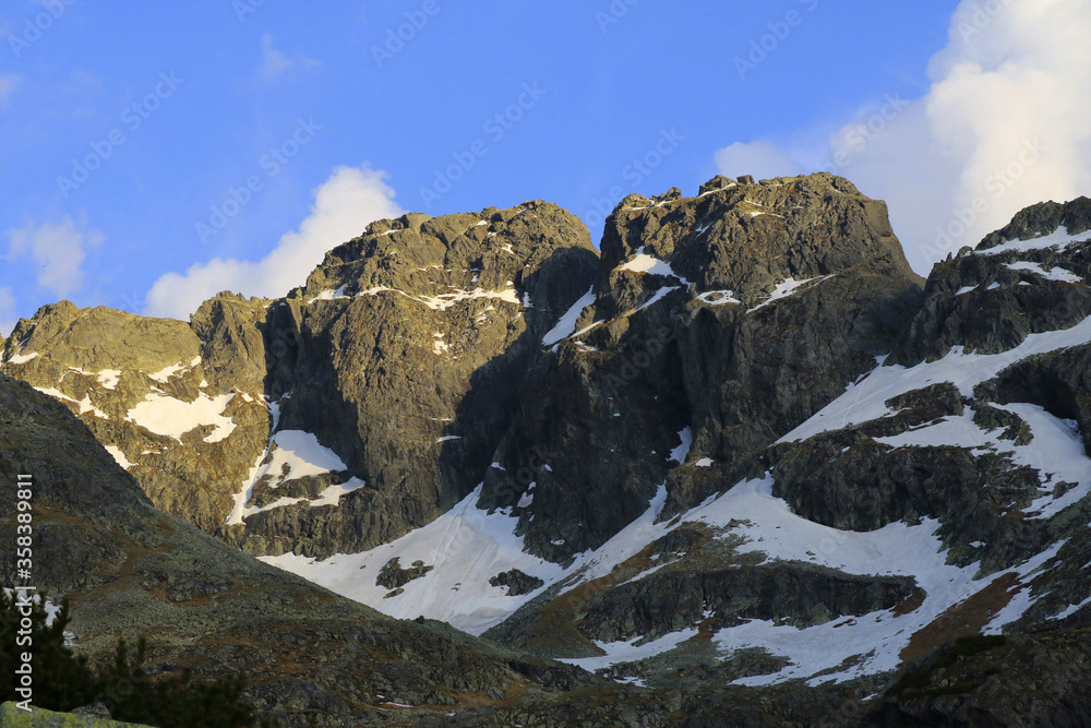 Mount Kozi Wierch in the rays of the setting sun, Tatra Mountains, Poland