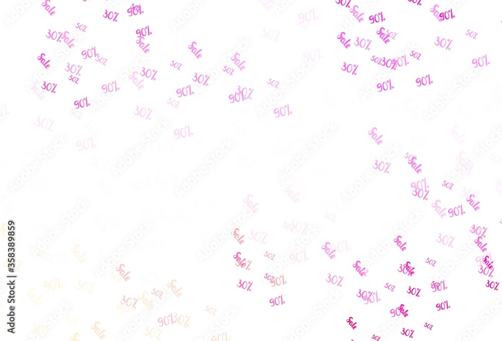 Light Pink, Yellow vector pattern with 30, 50, 90 percentage signs. Light Pink, Yellow vector pattern with 30, 50, 90 percentage signs.
